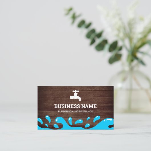 Handyman Loodgieter Waterkraan Rustiek Hout Loodgi Visitekaartje (Staand voorkant)