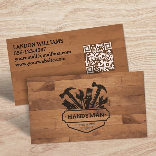 Handyman Maintenance Repair Service Wood QR Code Visitekaartje
