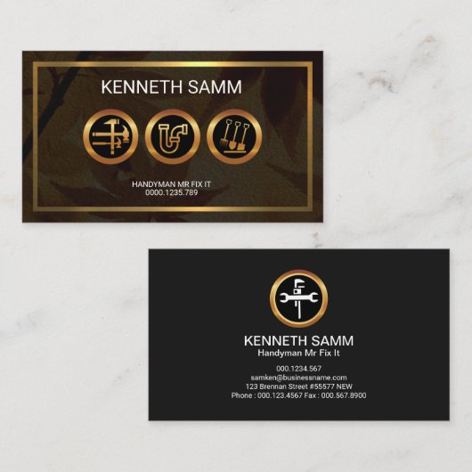 Handyman Maple Leaf Gold Borders Visitekaartje (Voorkant / Achterkant)