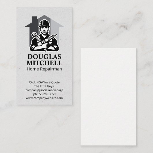 Handyman met handgereedschap | Home Reparaties Visitekaartje (Voorkant / Achterkant)