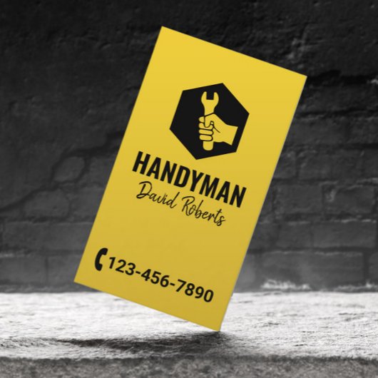 Handyman Moersleutel Hand Logo Gold Reparatie Serv Visitekaartje