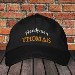 HANDYMAN "name" geborduurd baseball pet/goud Geborduurde Pet<br><div class="desc">Ingeborduurde Petten: Klassiek gouden/zwarte mode baseball pet met de tekst "HANDYMAN" en uw "naam" voor de beste handyman ter wereld,  repareert meester,  repareert het al / zakelijke petten</div>