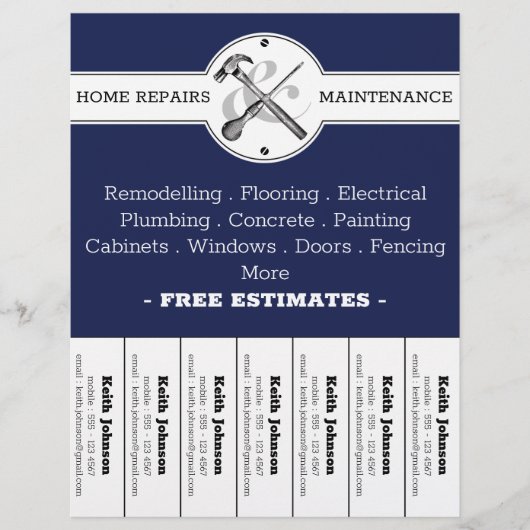 Handyman Navy Modern Professional Construction Flyer (Voorkant)
