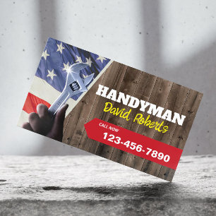 Handyman Onderhoud Loodgieterij Patriottisch Hout Visitekaartje