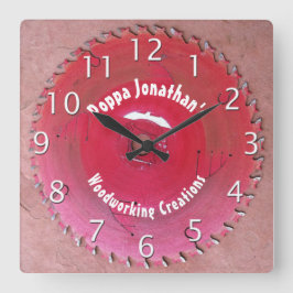 Handyman Personalized Woodworking Red Saw Blade Vierkante Klok