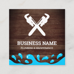 Handyman Plumbing Pipe WFrench Rustic Wood Plumber Vierkante Visitekaartje