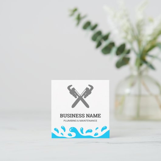 Handyman Plumbing Pipe WFrench White Plumber Vierkante Visitekaartje (Staand voorkant)