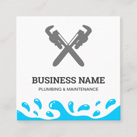 Handyman Plumbing Pipe WFrench White Plumber Vierkante Visitekaartje (Voorkant)