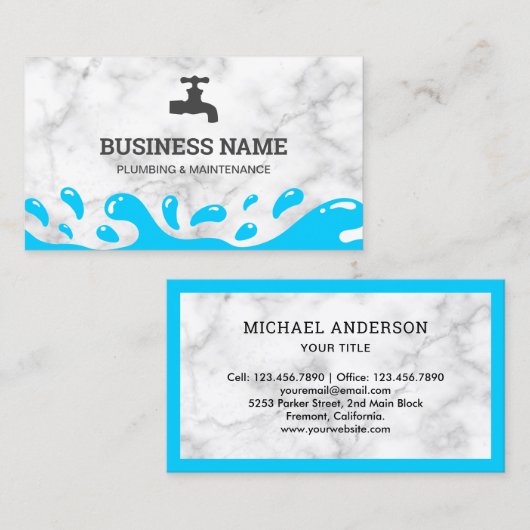 Handyman Plumbing Water Tap White Marmer Plumber Visitekaartje (Voorkant / Achterkant)