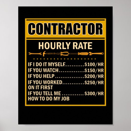 Handyman Price Chart Contractor Hourly Rate Labor Poster (Voorkant)