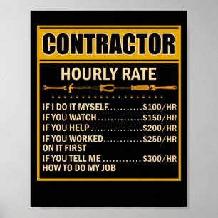 Handyman Price Chart Contractor Hourly Rate Labor Poster