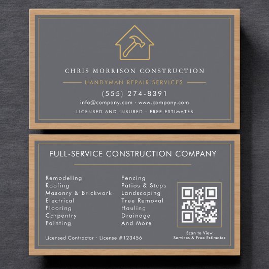 Handyman QR Code Wood Construction Professional Visitekaartje