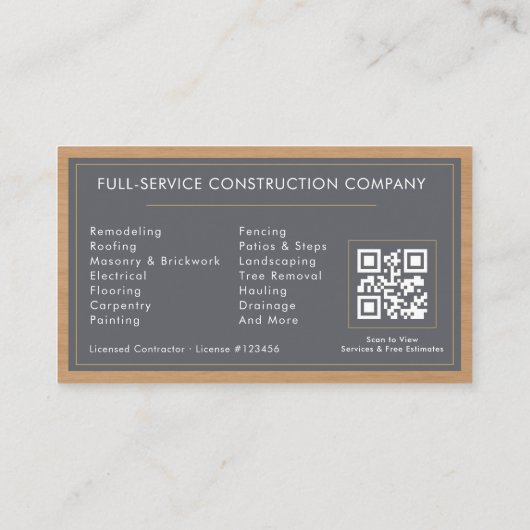Handyman QR Code Wood Construction Professional Visitekaartje (Achterkant)