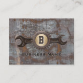 Handyman Repair Gear Monogram  Rusty Metal Visitekaartje (Voorkant)