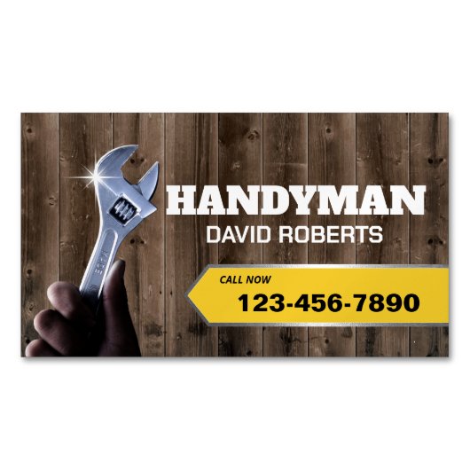 Handyman Repair Maintenance Plug Service Wood Magnetisch Visitekaartje (Voorkant)