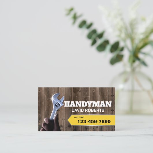 Handyman Repair Maintenance Plug Service Wood Visitekaartje (Staand voorkant)