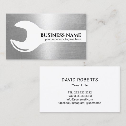 Handyman Repair Maintenance Service Modern Silver Visitekaartje (Voorkant / Achterkant)
