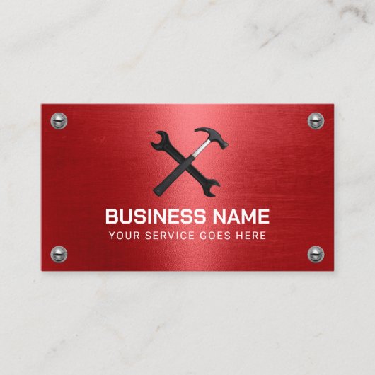 Handyman Repair Maintenance Service Red Metal Visitekaartje (Voorkant)