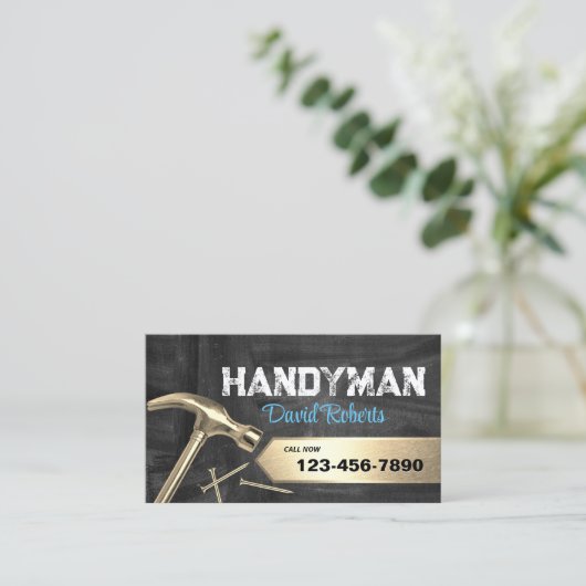 Handyman Reparatie & Onderhoud Gouden Hamer Visitekaartje (Staand voorkant)