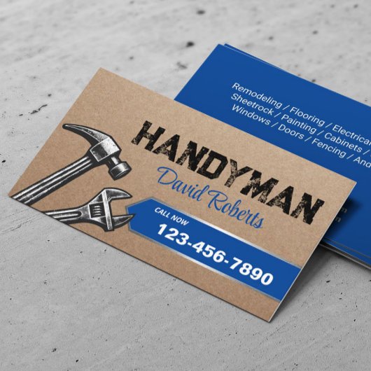 Handyman reparatie & onderhoud Service Blauw Visitekaartje