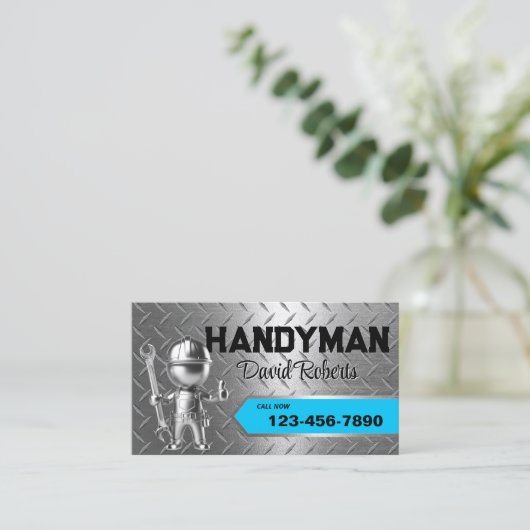 Handyman Reparatie & Onderhoud Service Blue Metal Visitekaartje (Staand voorkant)