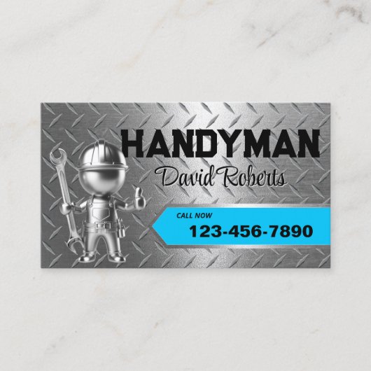 Handyman Reparatie & Onderhoud Service Blue Metal Visitekaartje (Voorkant)