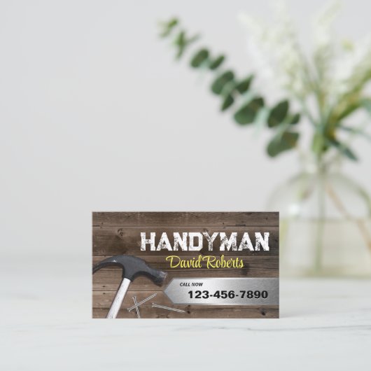 Handyman reparatie & onderhoud Service Hout & Meta Visitekaartje (Staand voorkant)