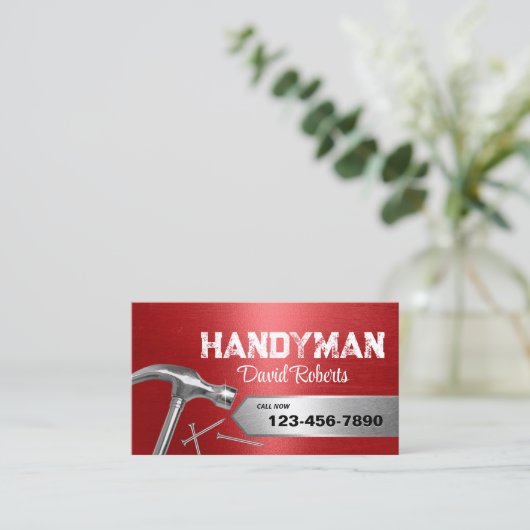 Handyman Reparatie & Onderhoud Service Red Metal Visitekaartje (Staand voorkant)