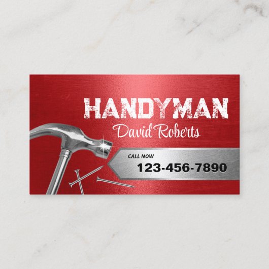 Handyman Reparatie & Onderhoud Service Red Metal Visitekaartje (Voorkant)