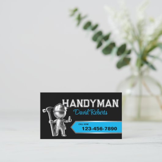 Handyman Reparatie & Onderhoud Service Zwart & bla Visitekaartje (Staand voorkant)