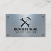 Handyman reparatie onderhoudsservice blauw metaal visitekaartje (Voorkant)