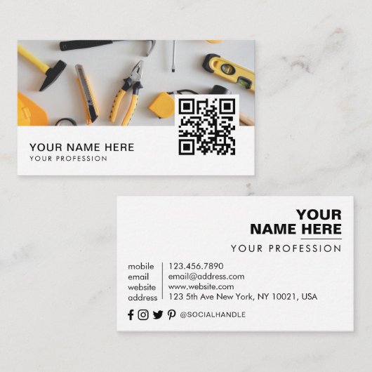 Handyman reparatie | QR-code onderhoudsdiensten Visitekaartje (Voorkant / Achterkant)