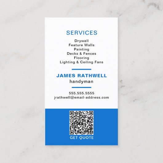Handyman reparaties met QR-code Visitekaartje (Achterkant)