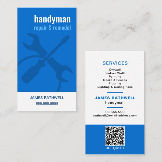 Handyman reparaties met QR-code Visitekaartje (Voorkant / Achterkant)