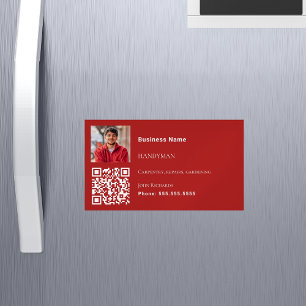 Handyman rood wit foto QR code Magnetisch Visitekaartje
