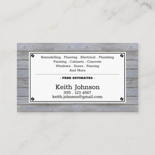 Handyman Rustic Grey Wood  Bouw Visitekaartje (Achterkant)