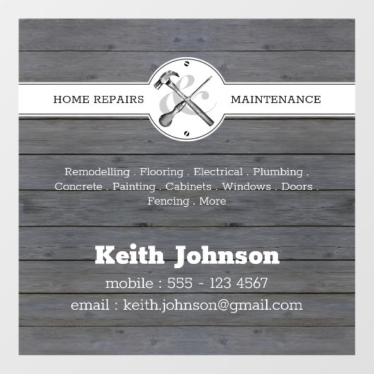 Handyman Rustic Grey Wood Car Raamsticker (Vel)