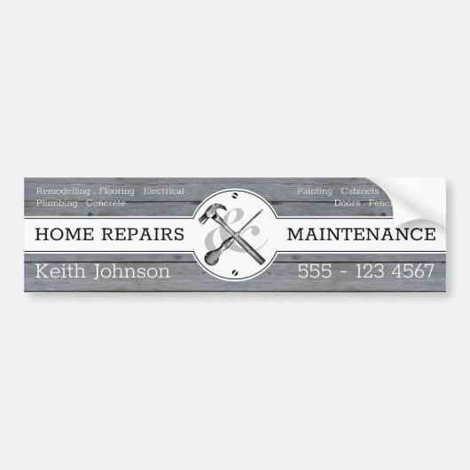 Handyman Rustic Wood Grey Construction Bumpersticker (Voorkant)