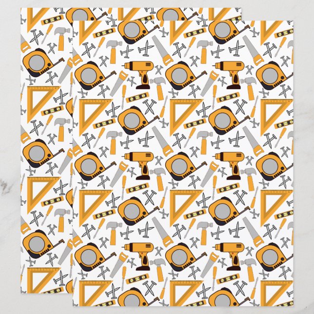 Handyman Scrapbook Papier in Geel (Voorkant / Achterkant)