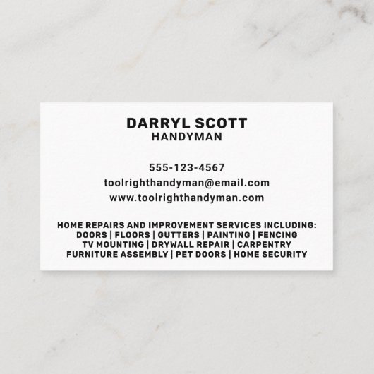 Handyman Services Home Reparatie Toolkit Retro Mas Visitekaartje (Achterkant)