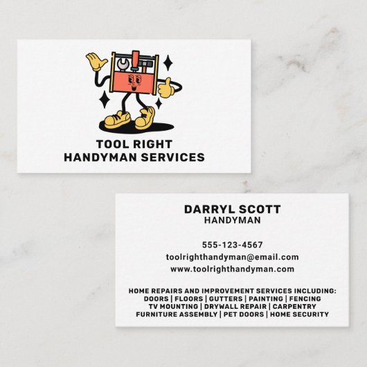 Handyman Services Home Reparatie Toolkit Retro Mas Visitekaartje (Voorkant / Achterkant)