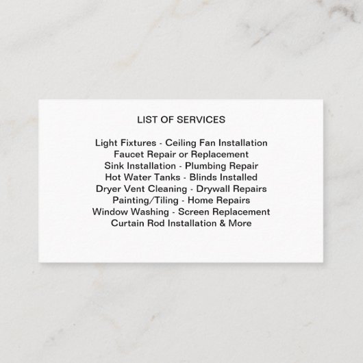 Handyman Services Visitekaartjes Lijst van dienste (Achterkant)