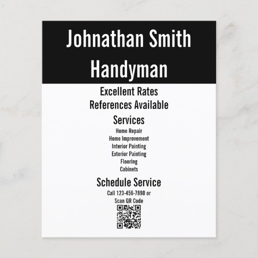 Handyman Services Zwart-wit QR Code Sjabloon Flyer (Voorkant)