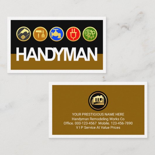 Handyman Signage Gold Workmen Tools Visitekaartje (Voorkant / Achterkant)