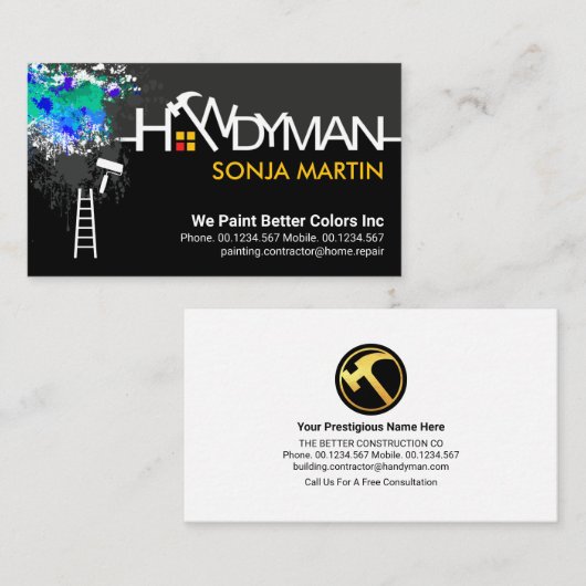 Handyman Signage Peeling Paint Splatter Visitekaartje (Voorkant / Achterkant)