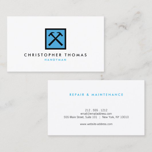 Handyman, timmerman, bouwer blauw Logo Visitekaartje (Voorkant / Achterkant)