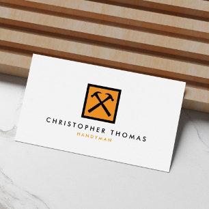 Handyman, timmerman, bouwer Oranje hamer Logo Visitekaartje
