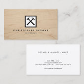 Handyman, timmerman, bouwer wit Logo op hout Visitekaartje (Voorkant / Achterkant)