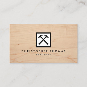 Handyman, timmerman, bouwer wit Logo op hout Visitekaartje