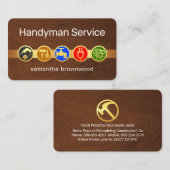 Handyman Tool Icons On Gold Tab Timber Wood Visitekaartje (Voorkant / Achterkant)